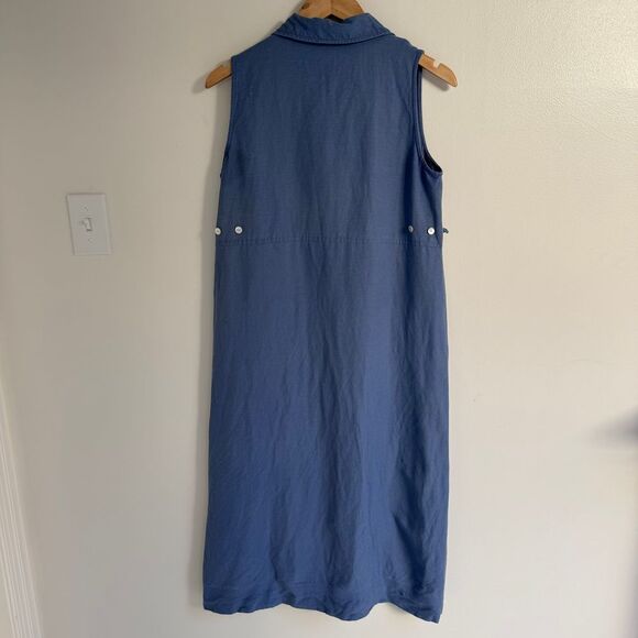 Natural Instincts Button Down Long Linen Blend Blue Coastal Dress Size 8 - Picture 3 of 8